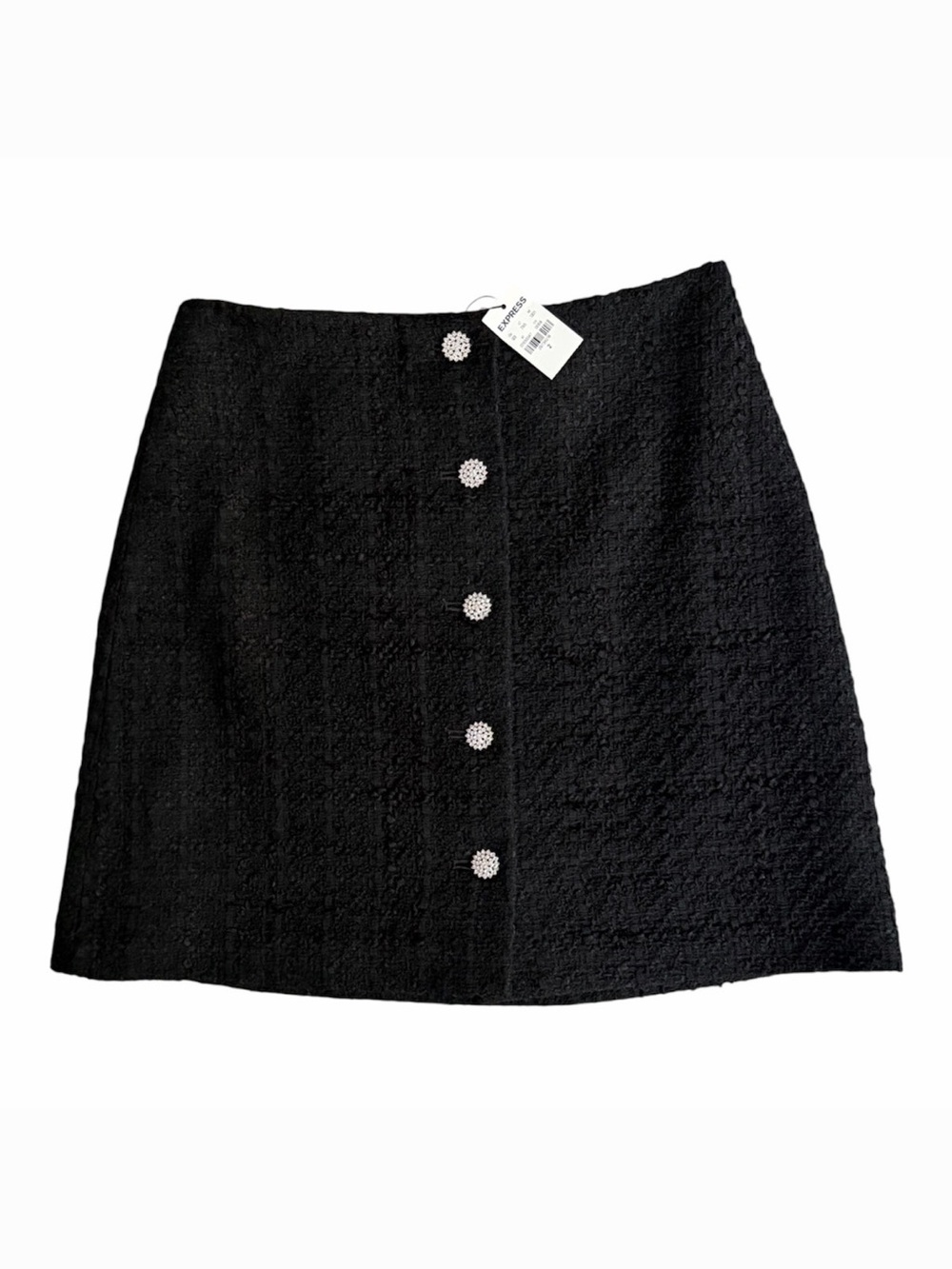 Express tweed Black A Line Mini Skirt Button Up with Rhinestone Buttons 2 NWT
